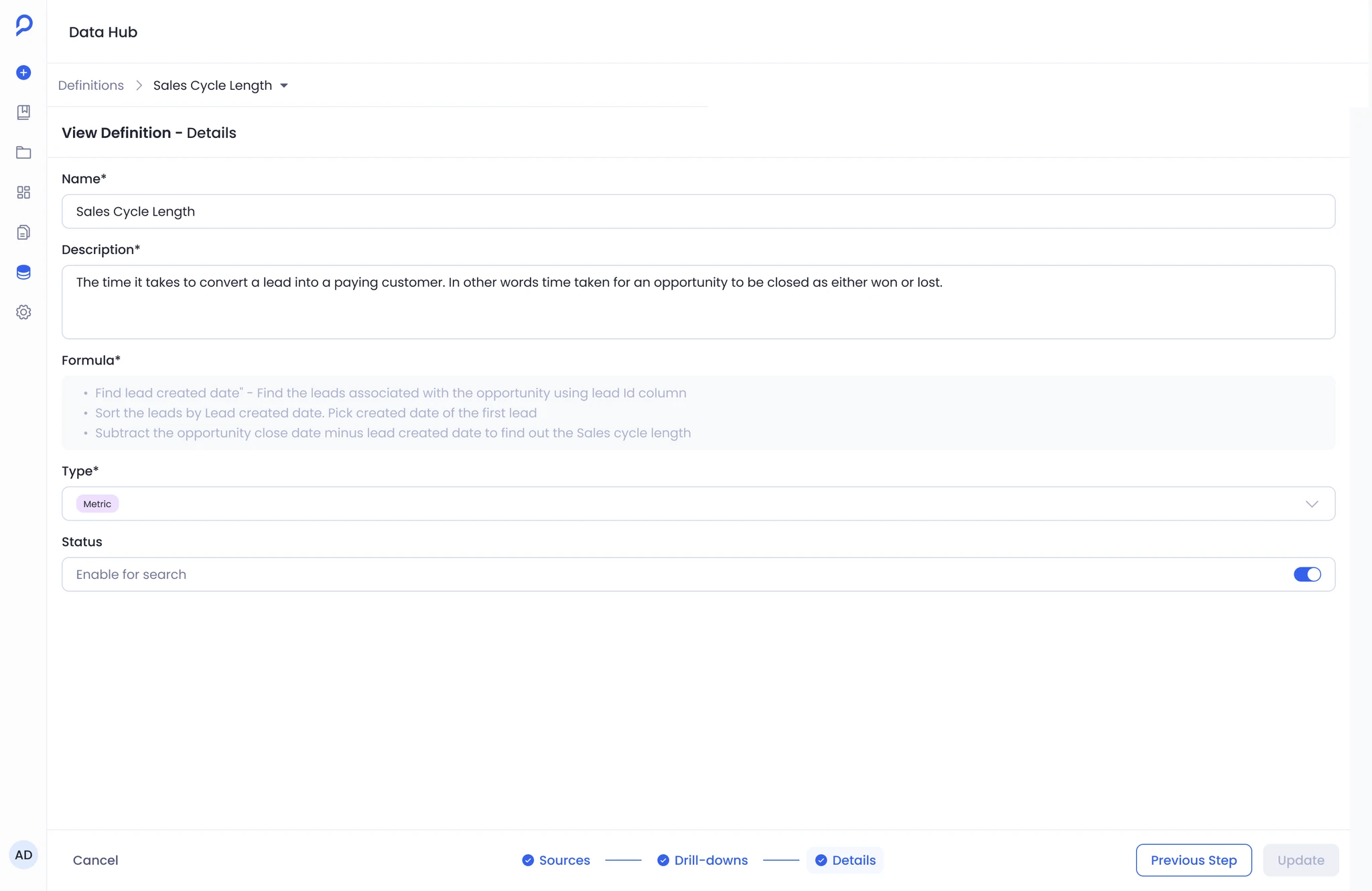 Definition Configure Screen